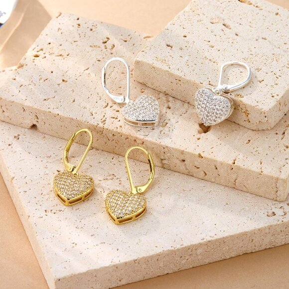 14K Gold Plated Heart Waterdrop Leverback Hypoallergenic Earring for Women - Picture 8 of 8